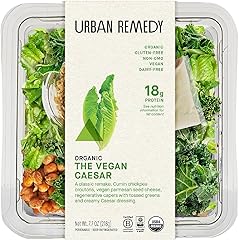 Urban Remedy Vegan Caesar Salad, 7.7 oz, Plant-Based with Kale, Chickpea Croutons, Vegan Parmesan & Creamy Dressing, Organic,