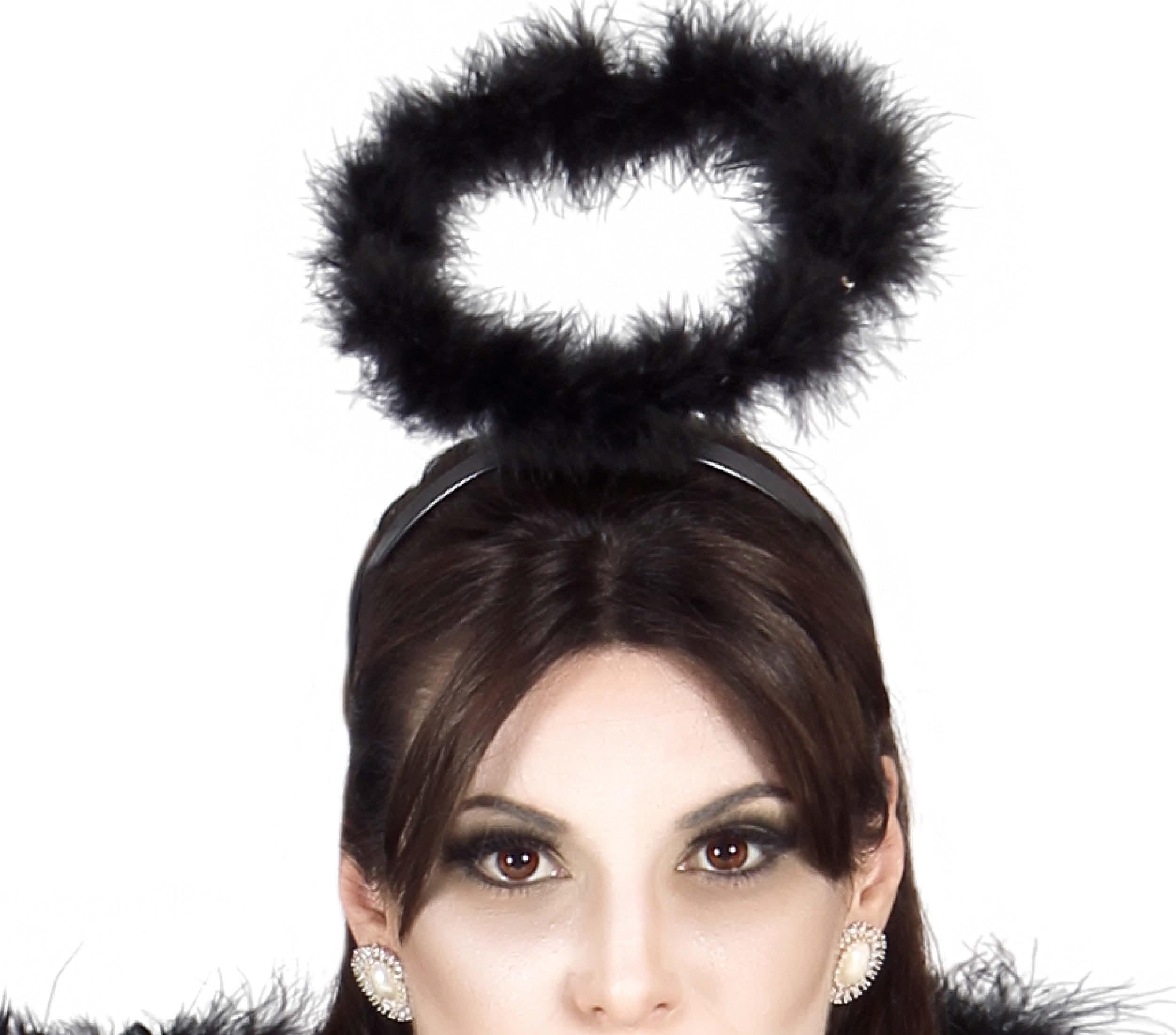 FIESTAS GUIRCA | Black Marabou Angel Halo Headband (One Size) - Fancy Dress Accessory for Halloween, Carnival and Costume Parties - Ideal for Dark Angel and Demon - Unisex Adult - Black