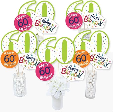 Amazon Co Jp 60歳の誕生日 陽気なハッピーバースデー カラフルな6本目のバースデーパーティー用センターピーススティック テーブルトッパー 15本セット おもちゃ