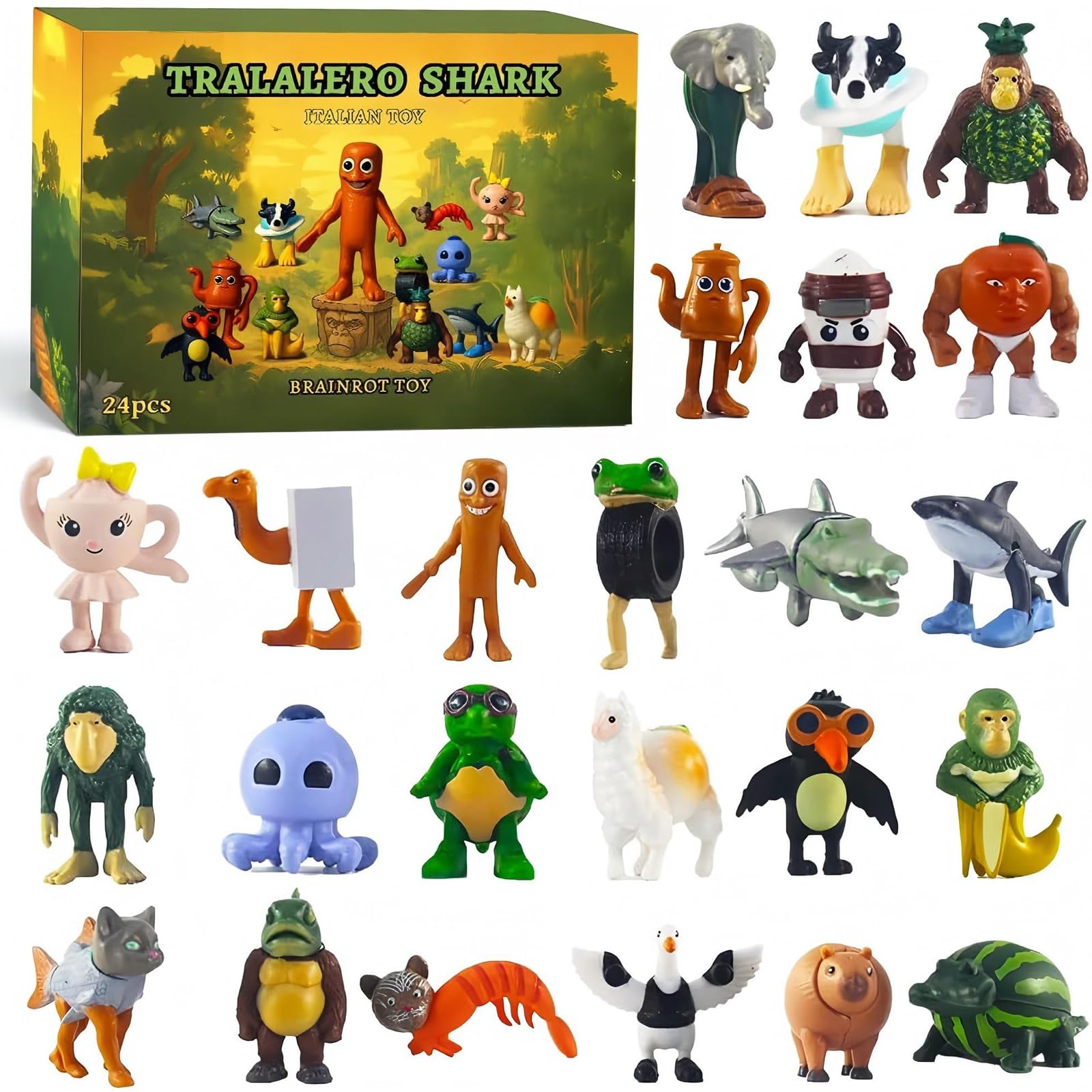 SiumPklay 24PCS Italian Brainrot Action Figures Set with Tung Tung Tung Sahur Characters, Tralalero Tralala-Inspired Creative Desk Decorations, Safe Toys Gift for Kids Adults Fans
