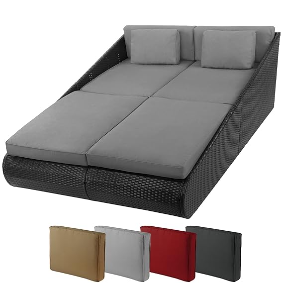 BB SPORT Polyrattan Tagesbett Sonnenliege XXL Liegefläche 195 x 139 cm Doppelliege Sitzpolster und Kissen mit abnehmbaren Bez