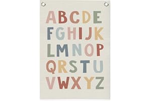 MOFUYU Toddler Room Decor,Alphabet ABC Poster Canvas Banner,Nursery Wall Decor,Boho ABC Poster Wall Hanging Pennant Flag for Kids Nursery,Toddler Room,Bedroom,Playroom 18x25 Inch