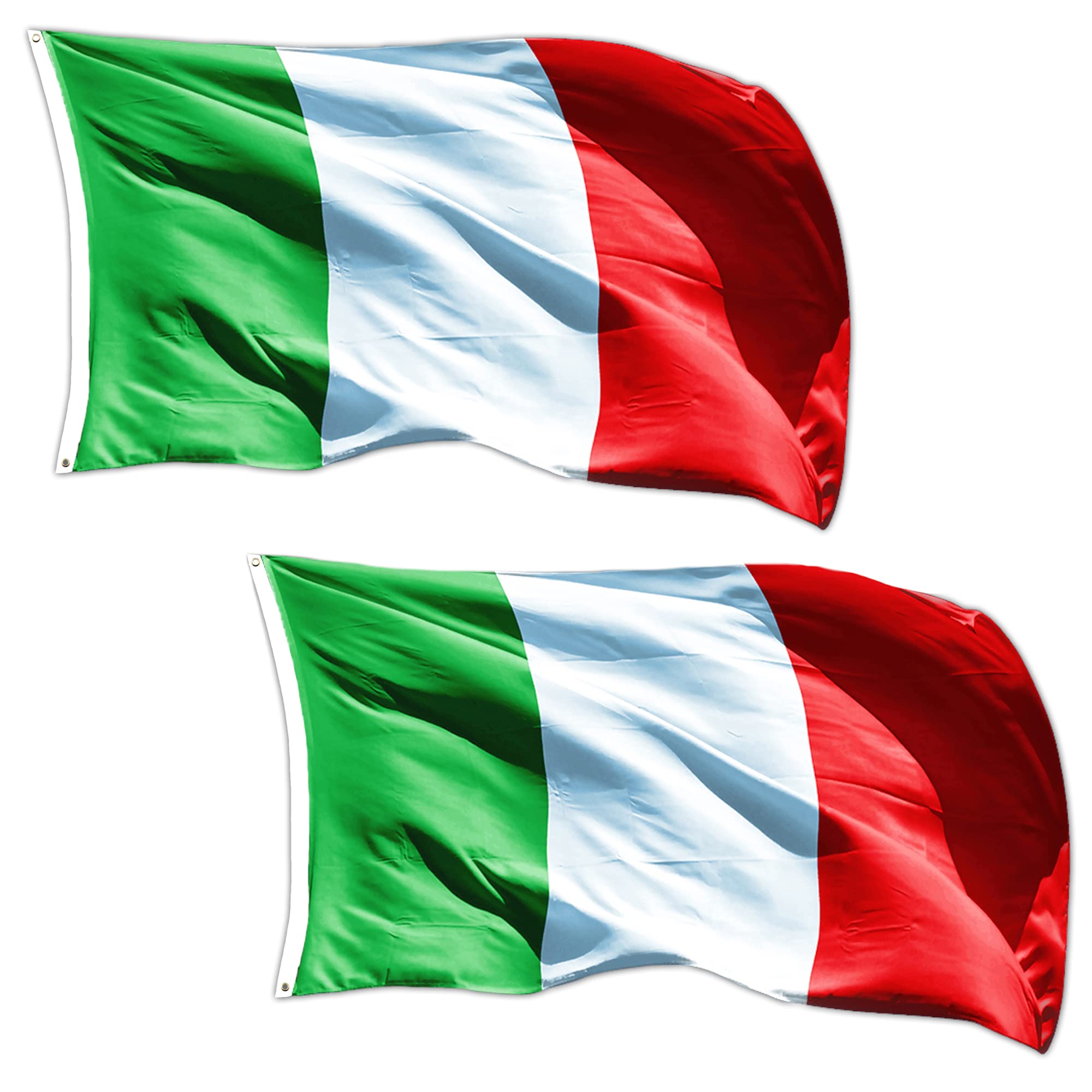 GUSTO Italian Flags 90 X 150 cm 2 Metal Grommets Durable Weatherproof National Italy Tricolor Italian Festivals Decoration (2 Pieces - Italy)
