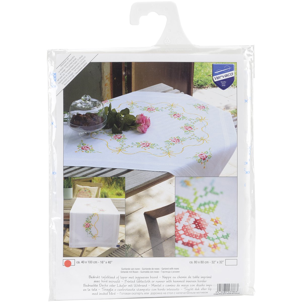 Vervaco Embroidery Kit: Runner: Rose Garland, NA, 40 x 100cm, V0153630