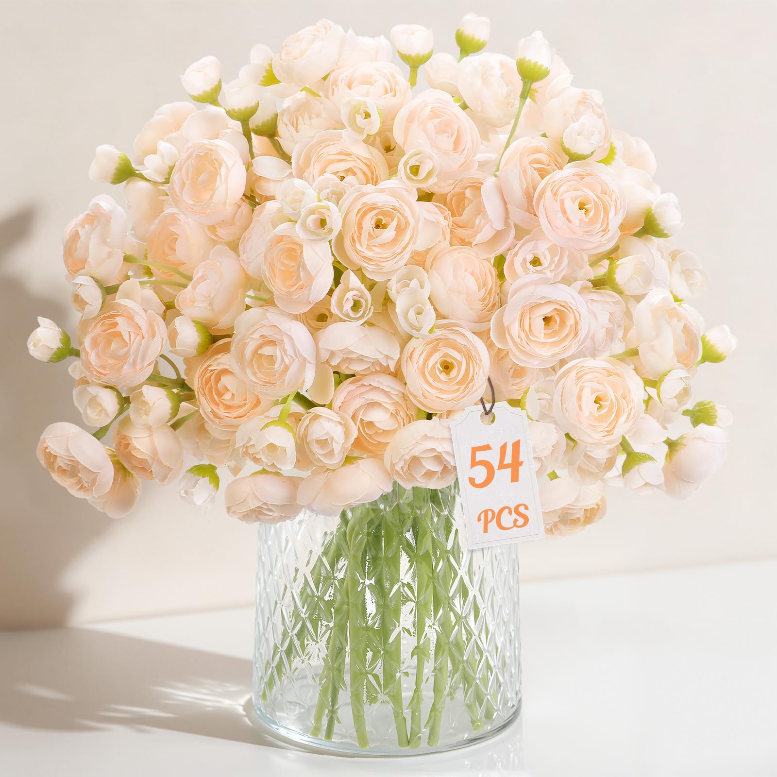 Alupssuc 54Pcs Ranunculus Artificial Flowers Faux Silk Mini Ranunculus, Spring Flowers Artificial Indoor for DIY Bouquets, Bulk Fake Wedding Filler Flowers for Bride Decorations & Arrangements, Cream