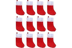 ANIUHL 12 Pcs DIY Allowed Basic Felt Christmas Stockings, 15 Inches Xmas Fireplace Socks Gift Bag Christmas Tree Hanging Ornaments for Family Holiday Season Decor, Classic Red and White
