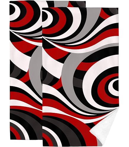 Zaueky Geometric Bath Towel - 32x64 Inch Microfiber Beach Towel, Soft Absorbent, Red Black White Grey Stripe - View #3