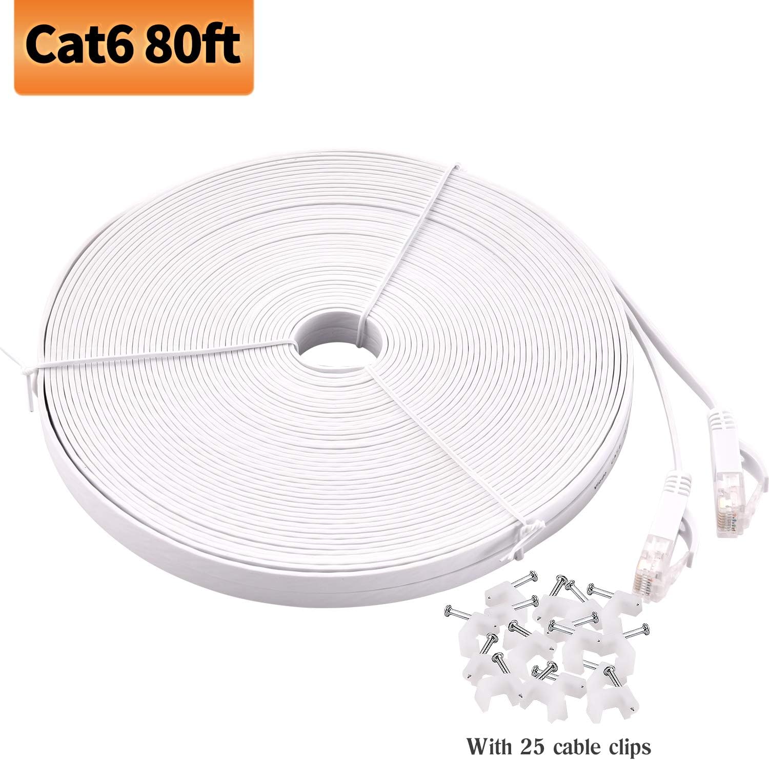 Viodo Cat 6 Ethernet Cable,Flat Internet LAN Patch Cable Cords, Cat6 Solid High Speed Computer Internet Cable with Clips, Rj45 Connectors Network Cable Faster Than Cat5e/Cat5