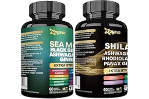 ZXNZX Sea Moss 7000mg, Black Seed Oil 4000mg, Ashwagandha 2000mg, Ginger & Shilajit 9000mg, Rhodiola Rosea 1000mg, Panax Ginseng 1500mg – All in 1 Supplements,Boost Vitality and Wellness