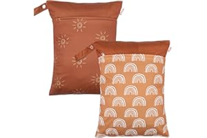 Wet Dry Bags for Baby Diapers, 2Pcs Wet Clothes Organizer with 2 Zippered Pockets, Waterproof Baby Travel Wet Bag, Wet Pouch 