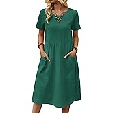 Zeagoo Womens Summer Midi Dress Casual Short Sleeve A-Line Cotton Linen Dress Flowly Beach Tunic Sundresses with Pockets 2026