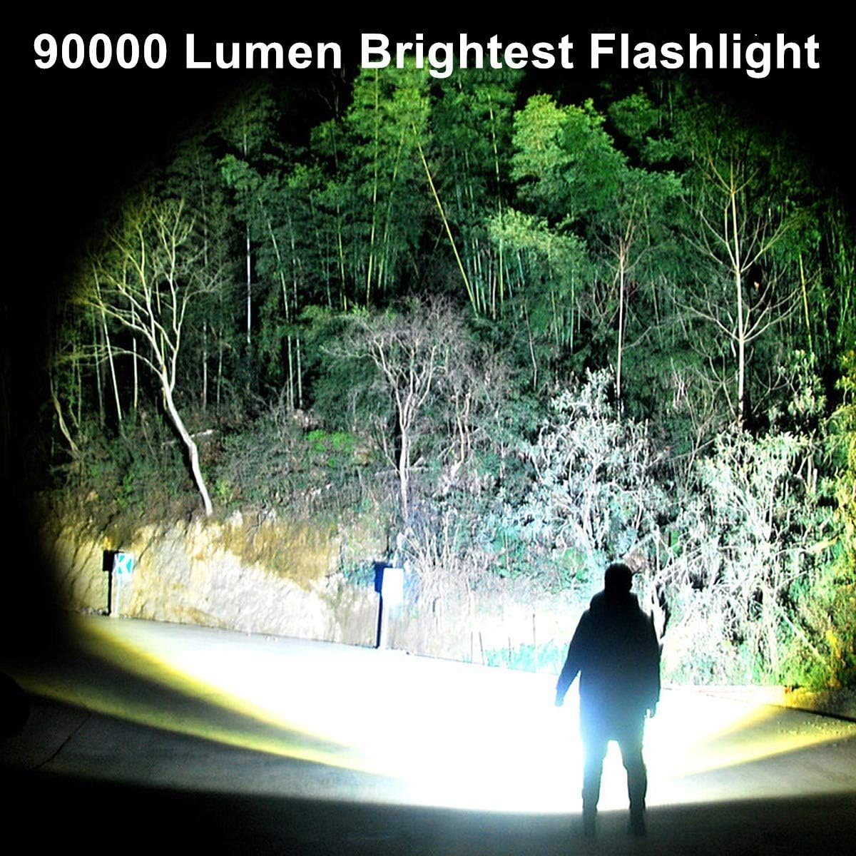 Rechargeable Tactical Flashlights 90000 High Lumens, Brightest Powerful LED Flashlight with Battery Included, High Lumens, Zoomable, 3 Light Modes, Handheld Flashlight for Outdoor Indoor - - 