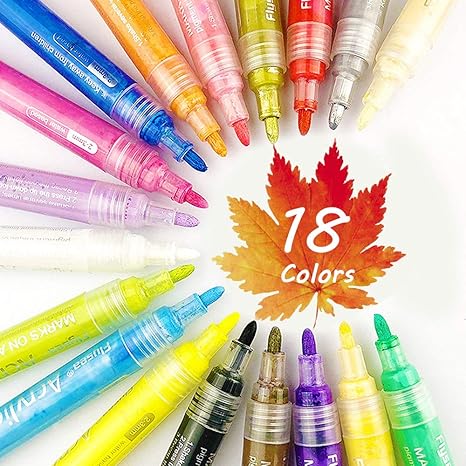 Acrylstifte Marker Stifte Set 18 Farben Acrylfarben Marker Art Filzstifte für Steinmalerei, Glas, Holz, Leinwand, Papierdekor