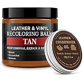 Laxmorph Leather Color Restorer, Leather Recoloring Balm, Scratch Remover, Leather Dye, Leather Paint with Leather Conditioner, Leather Repair Kit for Furniture Couches Car Seats Shoes, Tan