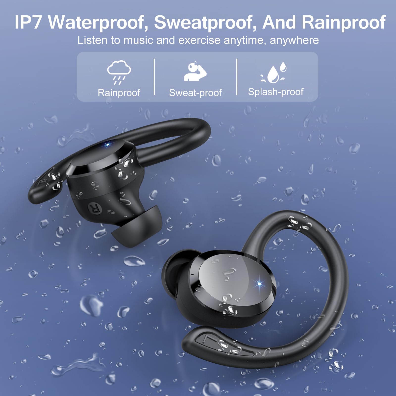 Bluetooth Kopfhörer Sport, Kopfhörer Kabellos Bluetooth 5.4 mit 4 ENC Noise Cancelling Mic, 68Std Hi-Fi Stereo Tiefer Bass Wireless Earbuds, LED-Anzeige, IP7 Wasserdicht Ohrhörer mit Ohrhaken 8