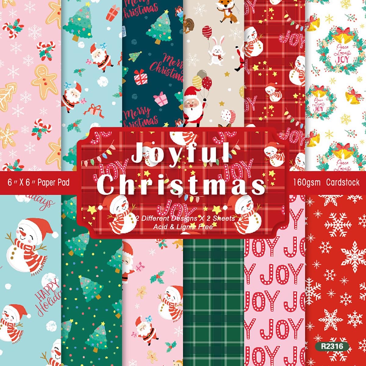 Verve Jelly Merry Christmas Scrapbook Paper Pad, 24 Sheets Christmas Pattern Paper Single-Sided Holiday Craft Paper for Junk Journal Card Making Origami, 6"x6"