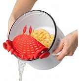 OTOTO Crab Clip-On Strainer - Silicone Pasta Strainer with Stainless Steel Tongs - Unique Kitchen Gadgets, Cooking Gifts for