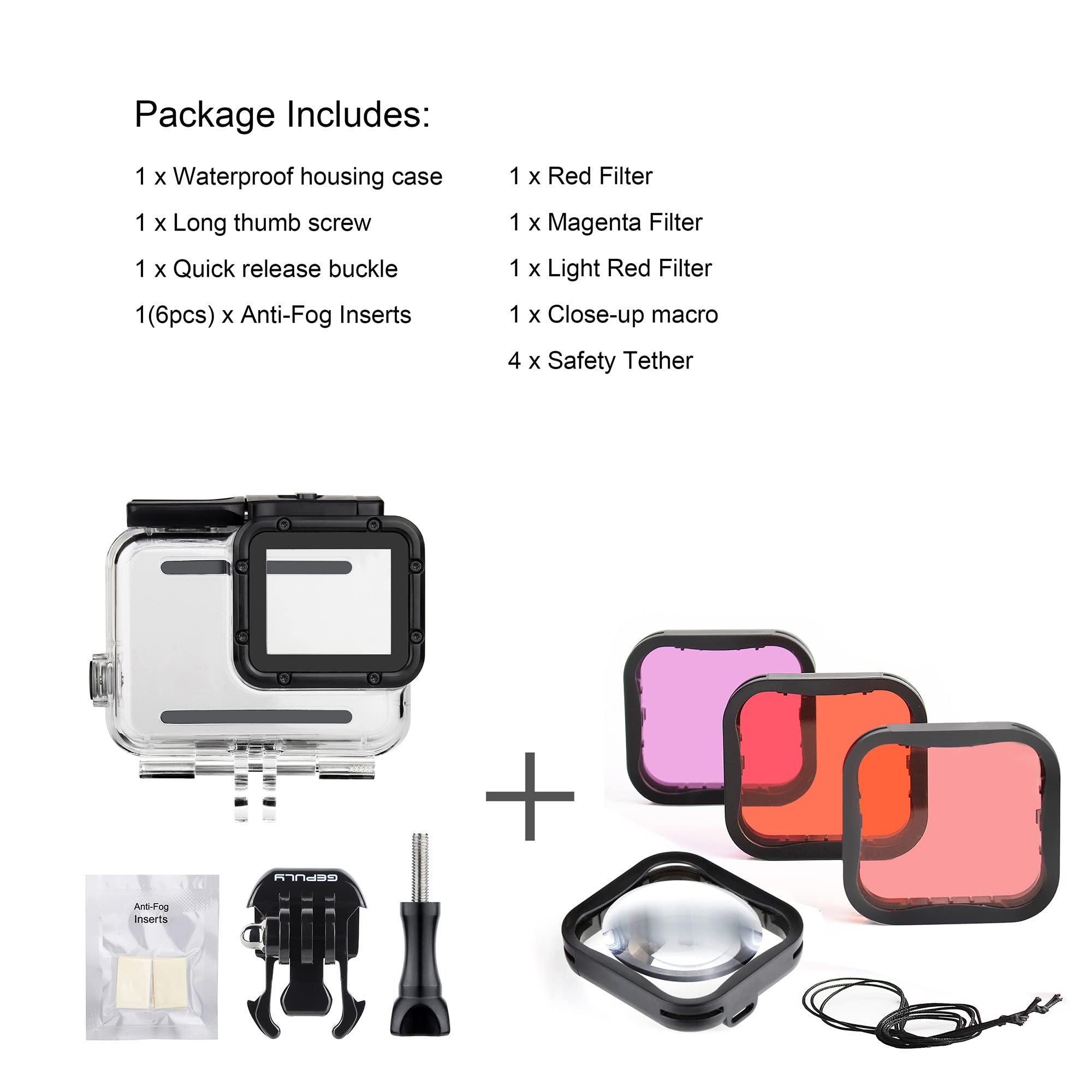 Waterproof Housing Case with Diving Filters for GoPro Hero 5 6 7 Black Hero (2018) Cameras - 45M Underwater Diving Housing Shell with Red/Light Red/Magenta / 5X Close-up Filters