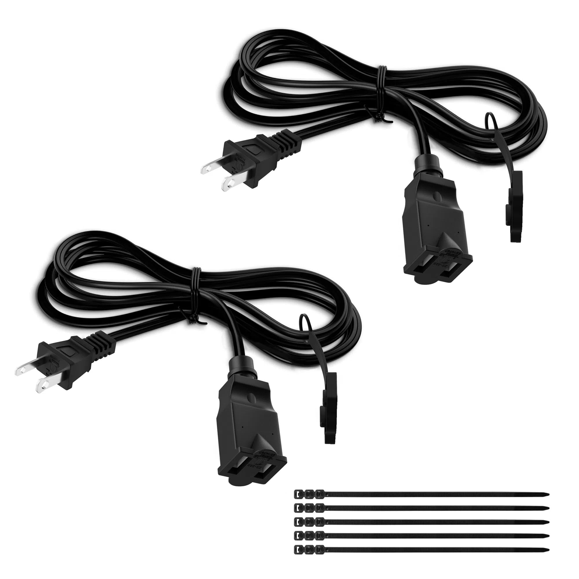 Photo 1 of 2 Prong Extension Power Cord 6 FT/2 Pack, Elecan US AC Male to Female Power Cable 125V 10A ETL Listed Outlets for NEMA 1-15P to NEMA 1-15R with Waterproof Safety Plug Cap+ Ties- Polarized
