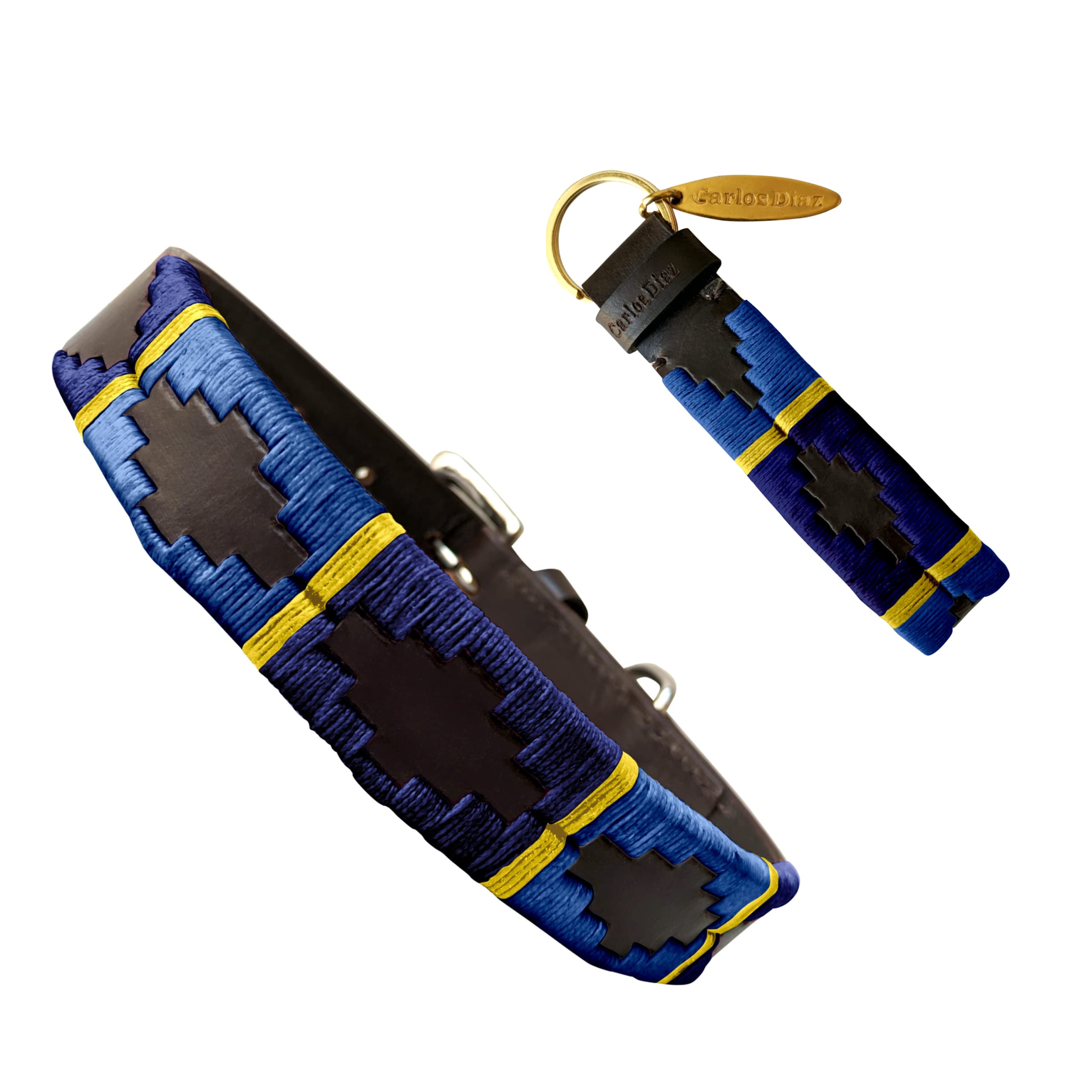 Carlos Diaz Genuine Leather Waxed Embroidered Polo Dog Collar XS