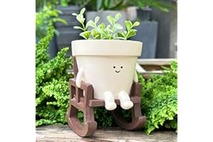 SCUYARI Smiley Face Planter Pot Small, Cute Resin Flower Head Planters for String of Pearls Plant Live Indoor Outdoor Unique Sit Rocking Chair Succulent Pots Gift Ideas for Family Friends with Drainage Hole