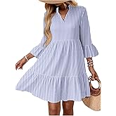 Floerns Women's Floral Tunic Dress 3/4 Ruffle Sleeve Notched Neck Vacation Smocked Boho Dresses