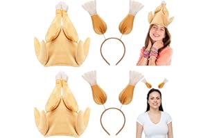 Glimin 4 Pack Thanksgiving Roasted Turkey Hat Thanksgiving Turkey Drumstick Headbands Plush Roasted Turkey Cap Drumstick Headband Turkey Legs Drumstick Boppers for Thanksgiving Birthday Party Favors
