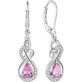 JIWOY Infinity Dangle Drop Earrings Sterling Silver Twisted Leverback Earring Teardrop Birthstone Jewelry for Women