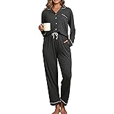 KIOMEKO Women's Pajama Sets Long Sleeve Button Down Sleepwear Nightwear Soft Pjs Lounge Set S-XXL