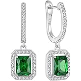 Wisbal Women's Solitaire Dangle Drop Earrings 925 Sterling Silver Pure Square Huggie Earrings Hoop Dangle Drop Earrings Jewelry Gift