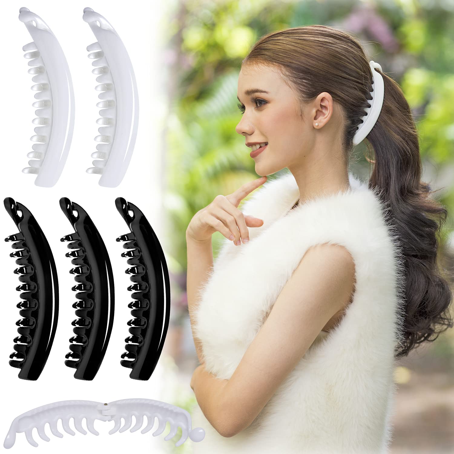 RC ROCHE 6 Pcs Large Banana Hair Clips Claws for Women Thick Curly Ponytail Holder Maker Big Comb No Crease Strong Hold Styling Clasp, Large Black and White