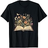 Women Book Lover Wildflowers Cottagecore Flowers Book T-Shirt