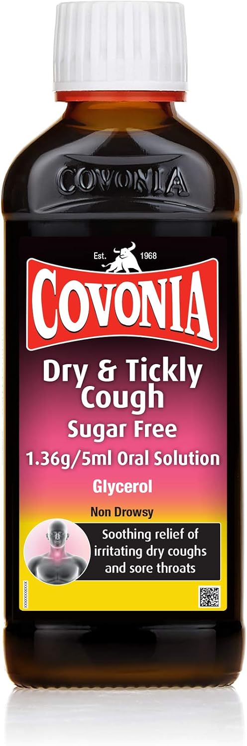 Covonia Dry & Tickly Cough Sugar Free Oral Solution 150ml soothing relief or irritating dry coughs and sore throats