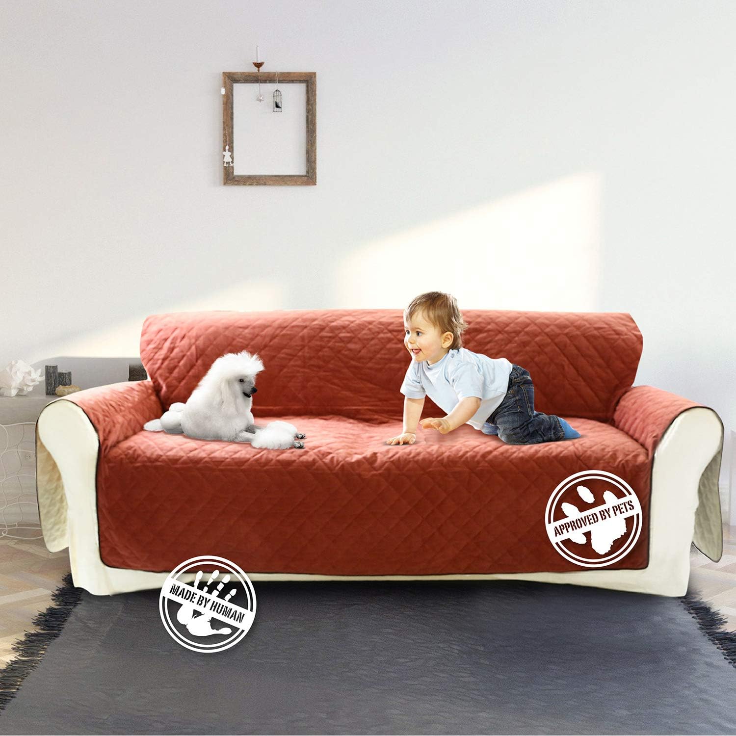 Sofa Cover for Dogs - Dog Couch Cover - Color Options - Waterproof Sofa Cover - 5 Pockets Silicone - Non-Slip Bottom - Anchors - Adjustable - Velvet Pet Furniture Protector 3yr Warranty (Wine) : Pet Supplies