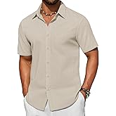 COOFANDY Men's Short Sleeve Button Down Shirt Casual Cotton Shirts Beach Summer Linen Shirts with Pocket