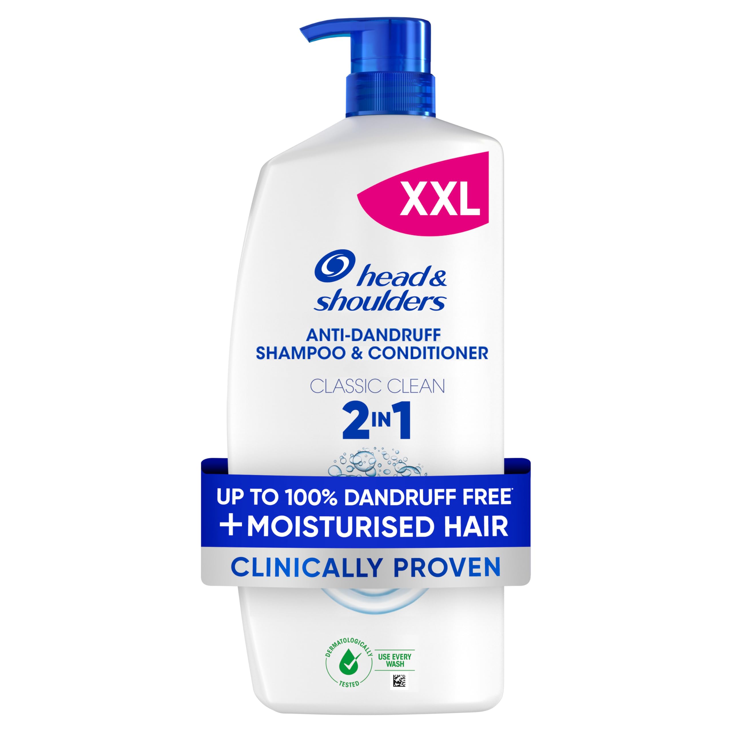 Head & Shoulders Classic Clean 2in1 Anti Dandruff Shampoo, 1000ml. Up to 100% Flake Free, Clinically Proven. For Any Hair and Scalp Type. For Daily use. Clean Feeling