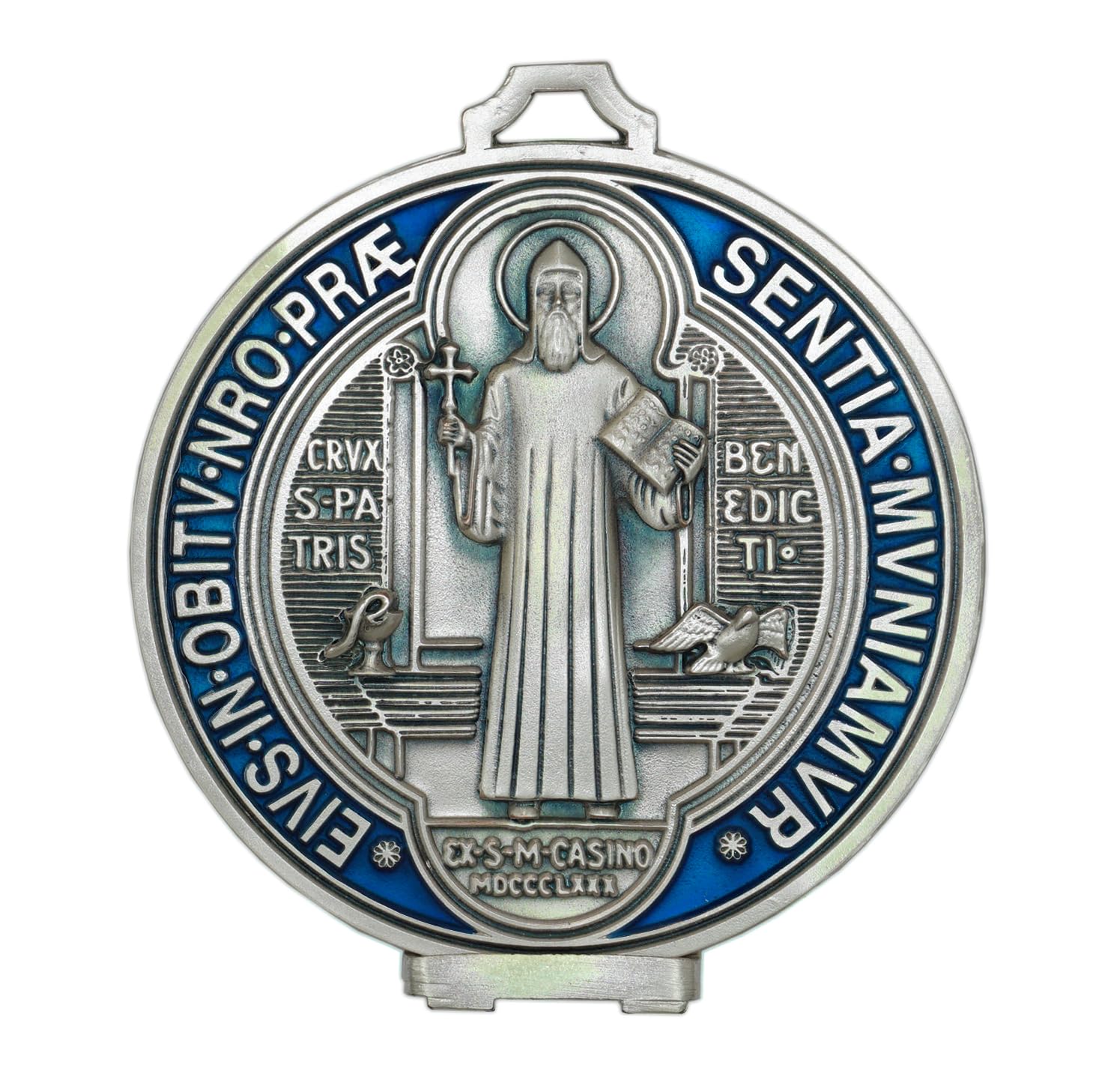 Eurofusioni Silver Plated Medallion Saint Benedict of Nursia - Diameter inch 4,9
