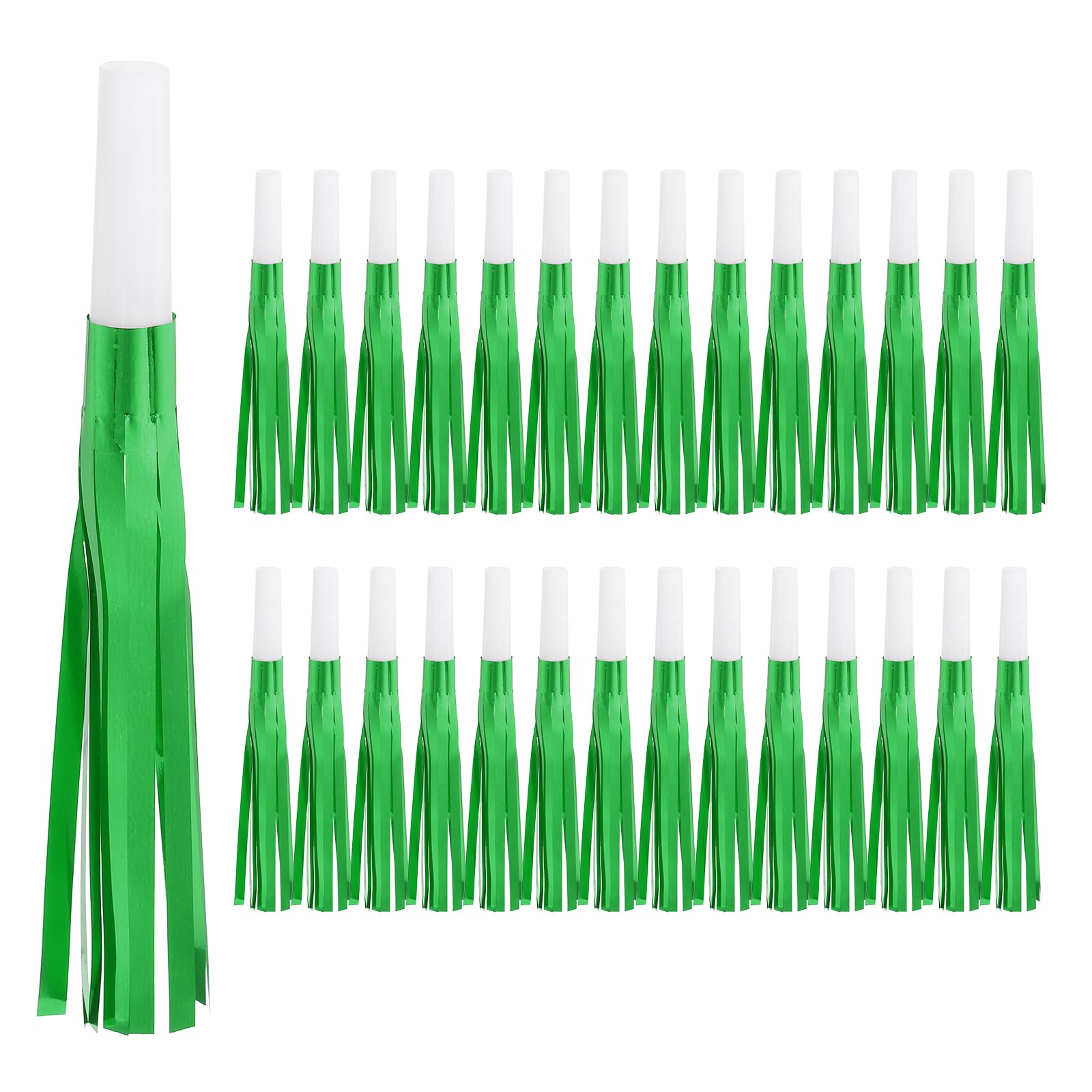 PATIKIL 30 Pcs Noise Makers, Metallic Fringed Noise Makers Party Whistles for Party Favor Supplies Birthday New Year, White/Green