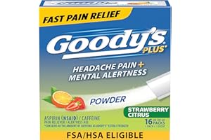 GOODY'S Goody’s Headache Relief Plus Mental Alertness Powder, with Aspirin and Caffeine, Strawberry Citrus Flavor, 16 Count