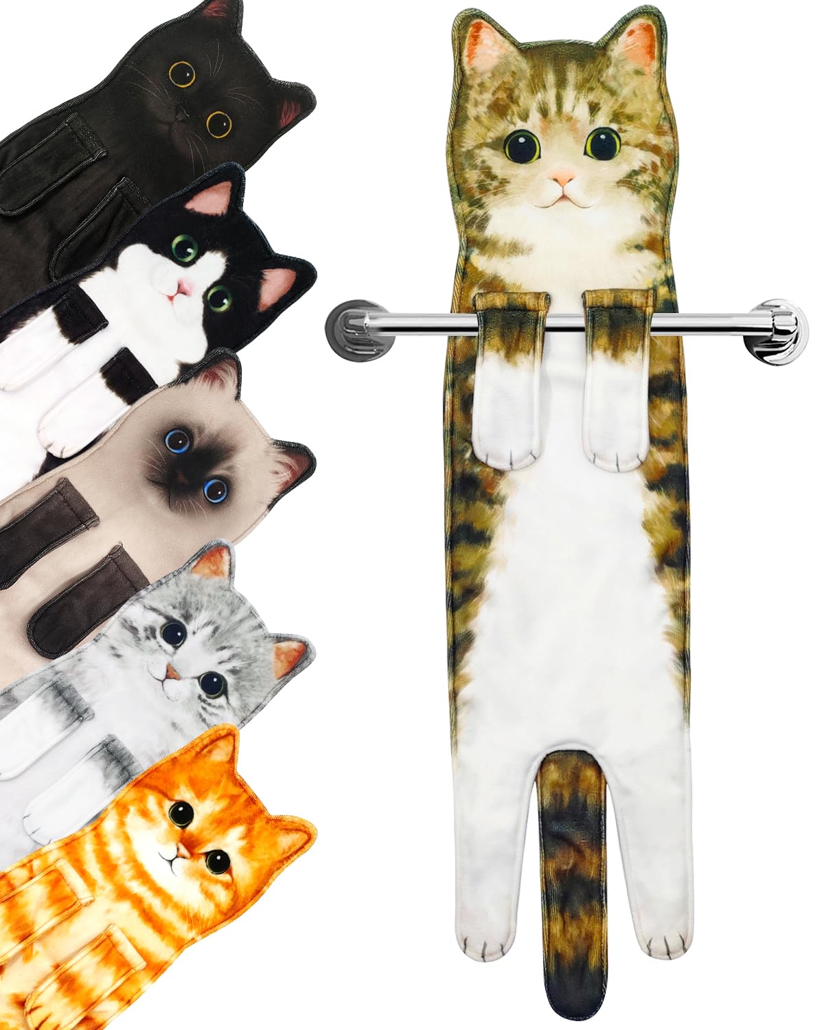 PAT JUUMG Funny Cat Hand Towels for Bathroom, Decorative Hanging Kitchen Towel,Super Absorbent Soft, Cat Gifts for Cat Lovers Gifts For Women/New Home Gifts(Dragon-Li)