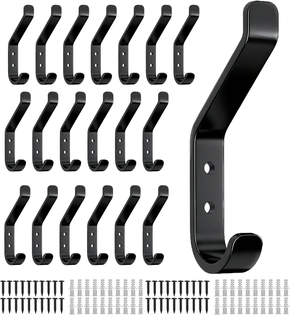 susswiff 20-Pack Aluminum Coat Hooks 10KG Max Wall Door Hanger Matt Black