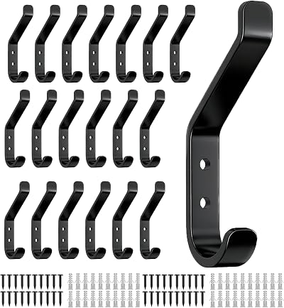 susswiff 20-Pack Aluminum Coat Hooks 10KG Max Wall Door Hanger Matt Black