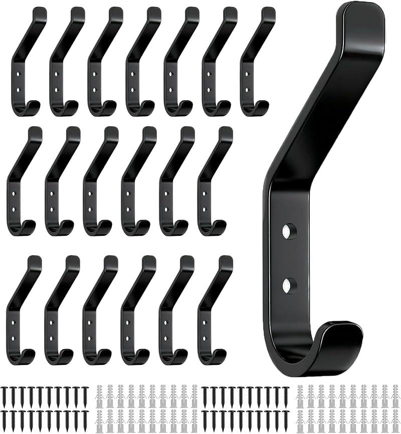 susswiff 20-Pack Aluminum Coat Hooks 10KG Max Wall Door Hanger Matt Black