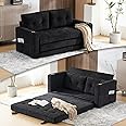 VINGLI Upgraded 64" W 84" L Full Size Futon Sofa Bed, 6" Thick Upholstery Chenille Loveseat Sofa Sleeper Pull Out Couch,Convertible Floor Couch for Living Room, Bedroom, Entertainment Room, Black