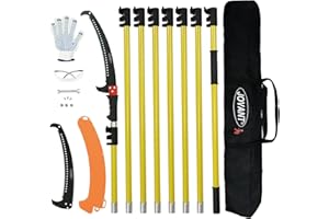 Jovant Manual Pole Saw,6.5-26 ft Extendable Pole with Double Lock Design to Reach up 32ft for High Branches Trimming,SK5 Sharp Three-Sided Sharpened Edges Blade for Pruning Wild Palm Shrub and Tree