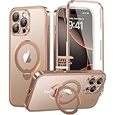 BERFY for iPhone 16 Pro Max Case, Compatible with MagSafe, Built-in 9H Tempered Glass Screen Protector and 360 Spin Magnetic Stand,Full Body Shockproof Clear Phone Case for 16 Pro Max 6.9",Desert Gold