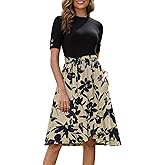Annebouti Womens 2026 Short Sleeve Summer Spring Ribbed Modest Semi-Formal Teacher Casual Work Midi Dress with Pockets