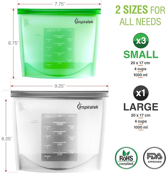 Amazon.com: Bolsas de silicona reutilizables para alimentos ...