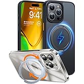 TORRAS 360°Rotatable Ring for iPhone 15 Pro Case, Compatible with MagSafe 15 Pro Case with Stand Translucent Slim Protective Ring Holder Military Grade Shockproof Cover for 15 Pro 2023, Black