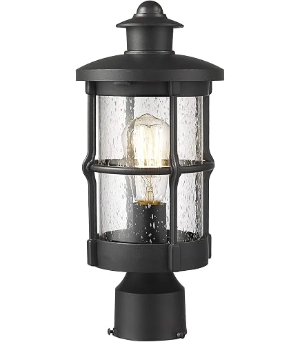 EMLIVIAR Outdoor Post Light – Oil Rubbed Bronze Finish, 14.4" Tall Pillar Lantern With Water Ripple Glass, Wet-Rated For Patio & Walkway